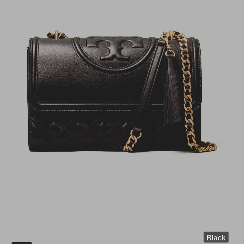 Tory Burch Black Leather Embossed Shoulder Bag